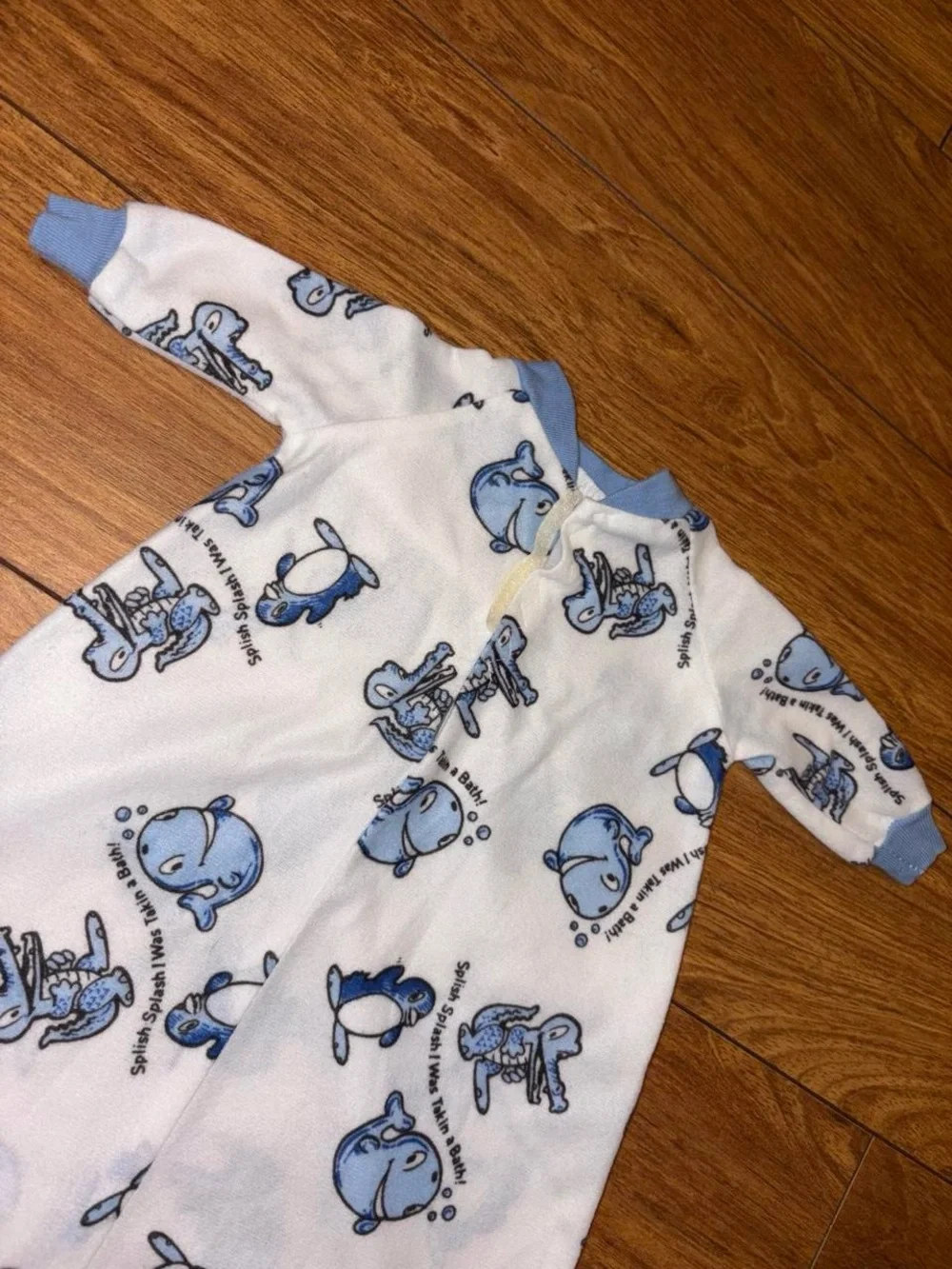 Vintage Blue and white baby sleep sack with blue cartoon whales